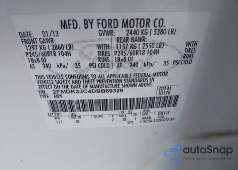 2013 Ford Edge Sel from USA, damaged, VIN 2FMDK3JC4DBB69329